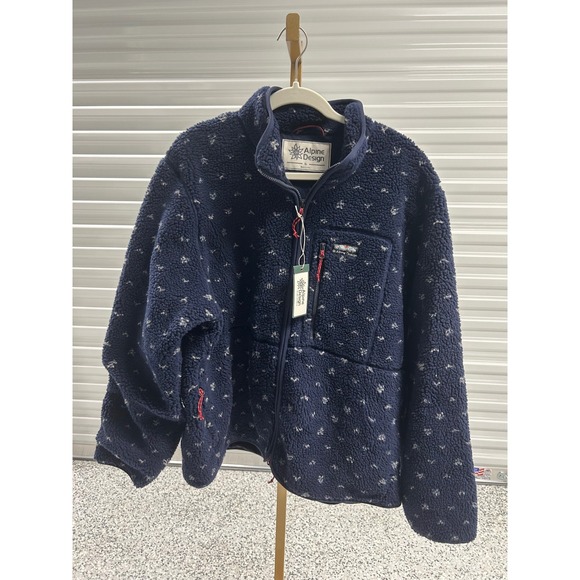 Alpine Design Mens XL Sherpa Fleece Print Jacket Deep Navy Birds Eye - Picture 1 of 6